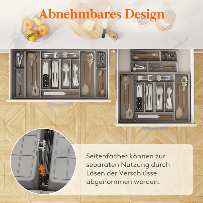 Органайзер для столових приборів Lifewit, 51.6x42 см, на 60 приборів, знімний тримач для кухонного начиння, пластиковий лоток для ложок, ножів, виделок (81.6 x 42 x 5 см)