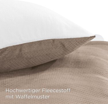 BEDSURE Комплект постільної білизни з флісу 155x220, теплий комплект для двоспального ліжка, з 2 наволочками 80x80 см, закривається на блискавку, вафельна піке, бежевий
