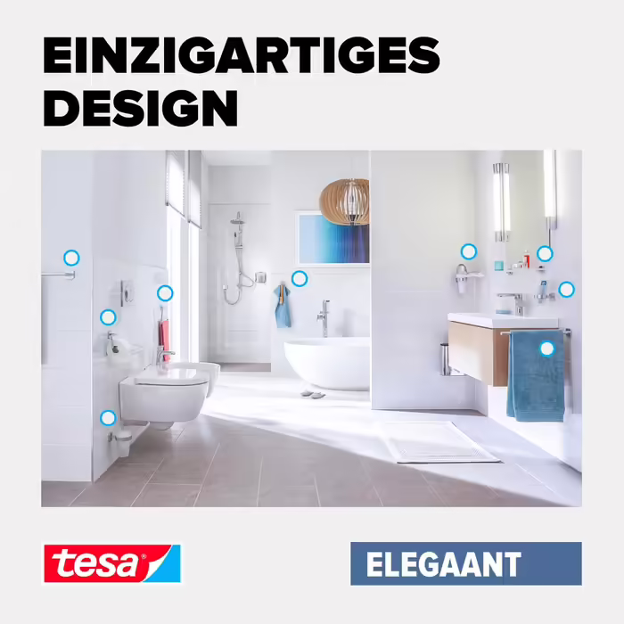 tesa ELEGAANT Cosmetic Containers, elegant design, including adhesive solution, metal, chrome-plated, guaranteed rust-free, 220mm x 260mm x 160mm