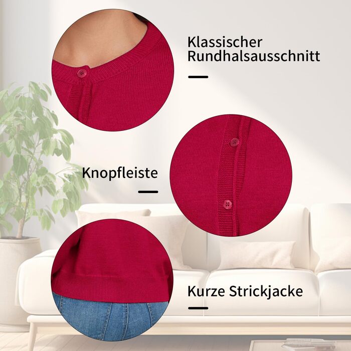 Жіночий кардиган Kesser з довгим рукавом: теплий, стильний, класичний. Ідеальний для осені та зими. Червоний колір, круглий виріз, з ґудзиками.