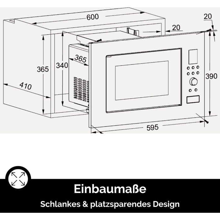 Вбудована мікрохвильова піч Wolkenstein WMW900-25GB EB | 900 Вт, 25 л, 8 програм, чорний колір