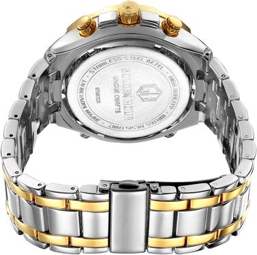 Чоловічий годинник-хронограф з нержавіючої сталі, водонепроникний, з датою та будильником, аналогово-цифровий дисплей (золотий колір)