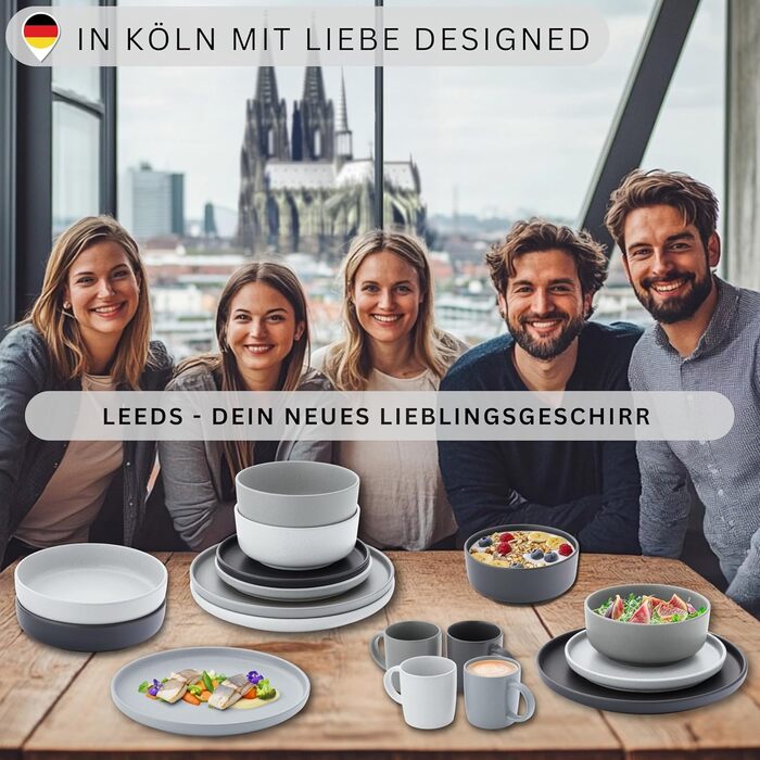 Набір посуду SÄNGER Leeds (12 предметів): тарілки для 4 осіб, супові миски, сервіз кольоровий, стійкий до подряпин | VALUE COLLECTION
