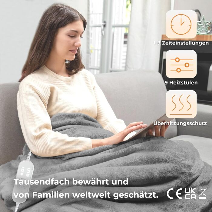 Електричний килим Celestа з підігрівом, 9 режимів нагріву, таймер, автовимкнення, 160x120 см, сірий - для софи, ліжка, офісу