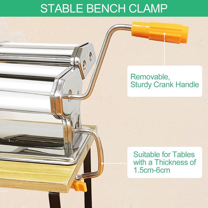Ghazpmuk Manual Pasta Machine, Noodle Machine with 6 Adjustable Thicknesses for Pasta, Pasta Maker with 2 Widths, Pastamaschine, Pastamaker Stainless Steel, for Tagliatelle, Spaghetti, Lasagna, Ravioli