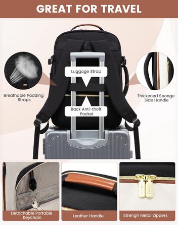 Рюкзак LOVEVOOK для ручної поклажі літака, 40L, водонепроникний, для ноутбука 17 дюймів, для подорожей, школи, роботи, кемпінгу (бежевий+чорний+коричневий)