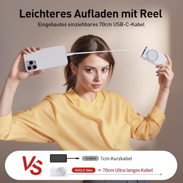 Power Bank iWALK 10000mAh з вбудованим кабелем USB-C (70см), 3 виходи, PD 30W, для iPhone, Samsung, Android, iPad