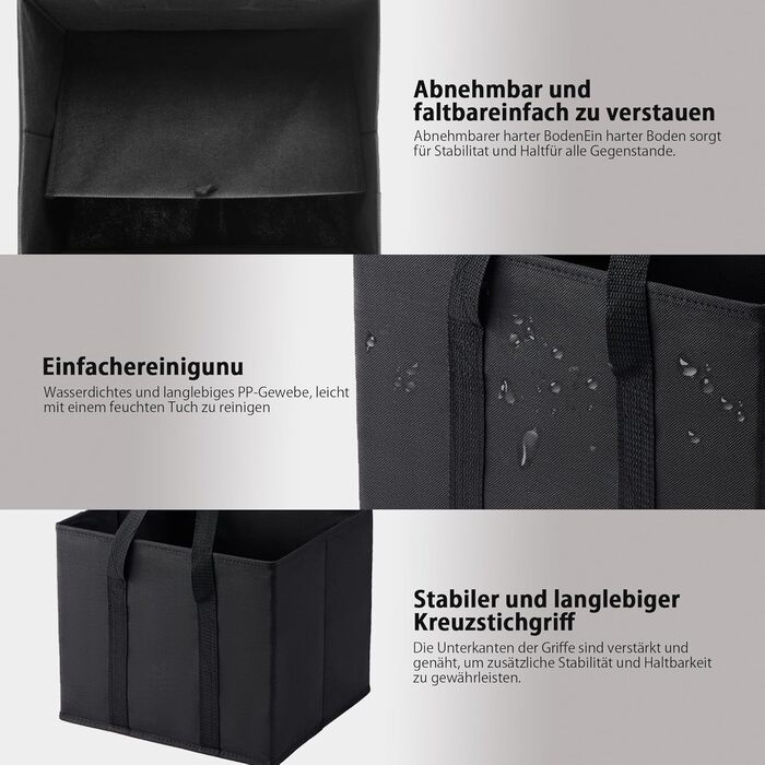 23.5 Liter Large Shopping Bag Foldable, Folding Boxes with Reinforced Bottom, Reusable Shopping Bags, Holds Up To 15 kg Shopping Bag (Black, 3-Pack)