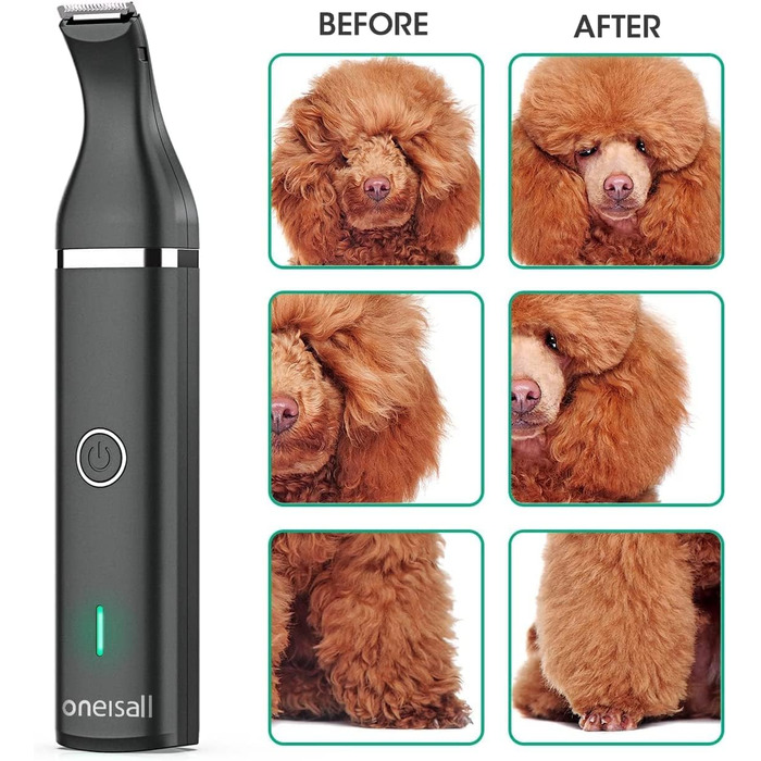 Триммер для собак Oneisall з подвійними лезами, 2 швидкості, для догляду за лапами, очима, вухами, обличчям та тілом (білий/чорний)