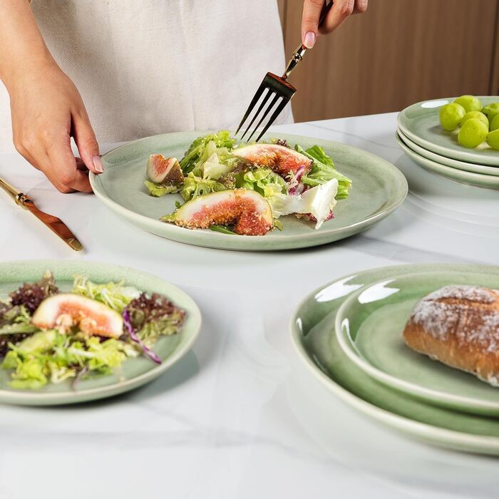 Набір глибоких тарілок GBhome з каменю 22см (24 шт.) - для супу, пасти, 6 персон, стійкі до подряпин, сумісні з мийкою та мікрохвильовкою, колір: спокійний зелений