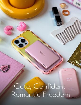 Power Bank Magsafe LISEN 5000mAh для iPhone 17/15 Pro/Max/13 - Рожевий, 18W PD USB-C, Slim, Аккумуляторний чохол, Аксесуар