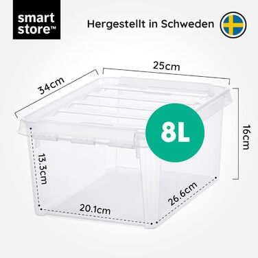 SmartStore - 4x Storage Box with Lid Classic 8L (34x25x16cm) | Stackable Box with Lid | Food-Safe Plastic Box | Plastic Box with Lid & Reinforced Corners | 10 Year Warranty