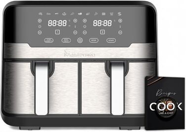 Фритюрниця MasterPRO Rocket Duo 900 | Двокамерна, 9л, 2100W, LED-touchscreen, антипригарне покриття | 11 функцій в 1 | Чорний
