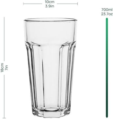 Cocktail Glasses Large Drinking Glasses Caipirinha Glasses | 630 ml | Set of 6 | Cocktail Highball Water Glass Set XXL Tumblers Retro Design | Dishwasher Safe | Collection Alva | Transparent