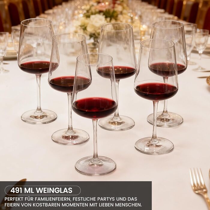 Набір келихів для вина PROST! 6 шт. 491мл з кришталевого скла без свинцю, для червоного та білого вина, 496мл