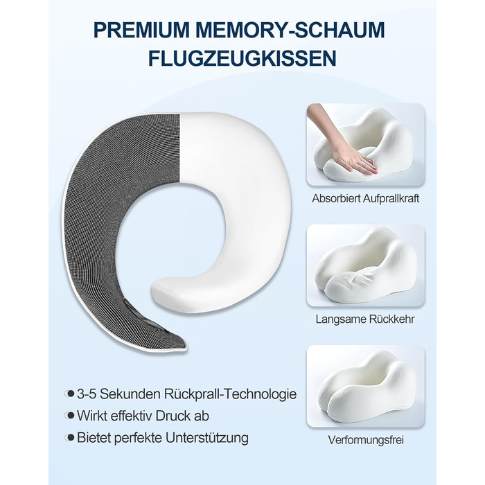 Подушка для шиї у подорожах: ортопедична, з memory foam, для дорослих та дітей, з маскою для сну та навушниками, якісний чохол