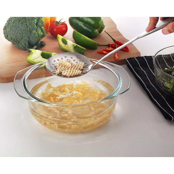 Skimmer Spoon/Strainer Ladle - Stainless Steel - with Sanding Handle - Perforated Style for Kitchen Food - by Cenka (13.2-inch) by CENKA
