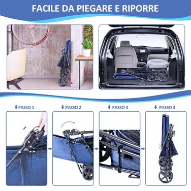 Візок для собак, складаний, переноска для тварин до 15 кг, візок для котів, блакитний