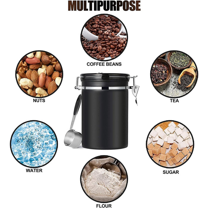 Контейнер для кави Dreamhigh® з дозатором, 1 кг, нержавіюча сталь, 2800 мл, чорний