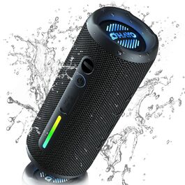 Портативна Bluetooth колонка OHAYO 24W з RGB підсвіткою, Bass Boost, 30 годин роботи, IPX7, підтримкою дзвінків та водонепроникністю для відпочинку на природі, вечірок, пляжу, саду (чорна)