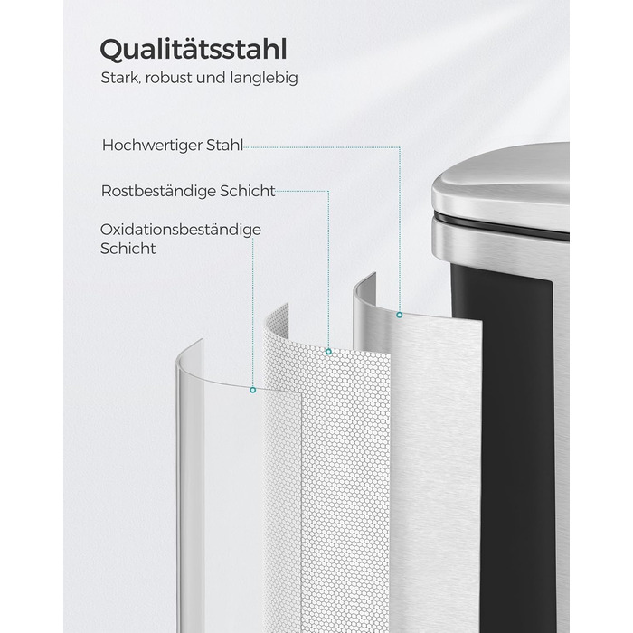 Сміттєве відро SONGMICS 20 л з педаллю, м'яким закриттям, з внутрішнім відром, 15 мішків, металеве сріблясте