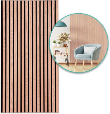 Акустичні настінні панелі KARAT з натурального шпону червоного дуба (Red Oak), ламелі з дерева та фетру для шумоізоляції та звукопоглинання, 118 x 60 см