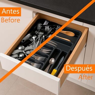 Органайзер для столових приборів Edihome в шухляду, розширюваний, 6-8 відділень, чорний, без BPA