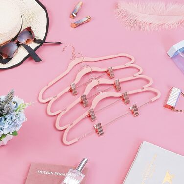 SONGMICS Clothes Hangers, 24 Pack, 42 cm, Clothes Hangers with Adjustable Clamps and Gold-Colored Hooks, Non-Slip, Space-Saving, for Skirts, Light Pink CRF14PK24, Standard, Pink (Light)