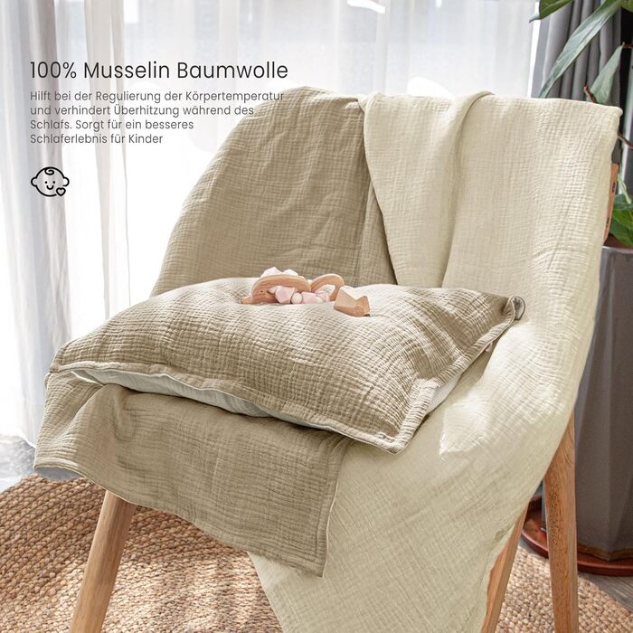 Бетліня для дітей Lulumoon з мусліну 100x135: комплект простирадла 100x135 + наволочка 40x60 см з бавовни Oeko-TEX Standard – легка та комфортна постільна білизна для малюків (Крем-Мокко, 100x135 см + 40x60 см)