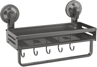 Поличка для душу Onemake з присосками, Дзеркальна поличка для ванної кімнати з ручками, Організатор для ванної кімнати з тримачем для рушників, Матовий чорний (30 см, 1 шт.)