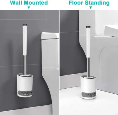 Набір для туалету: щітка з тримачем Silikon, довга ручка, швидке висихання, для ванної кімнати/гостьового WC, монтаж на стіну/стоячи (білий & чорний)