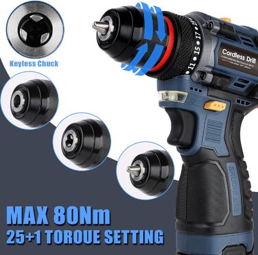 Акумуляторний дриль-шуруповерт з безщітковим двигуном 16.8V - 2000mAh, 60 Нм, 23+1 ступінь, LED світло
