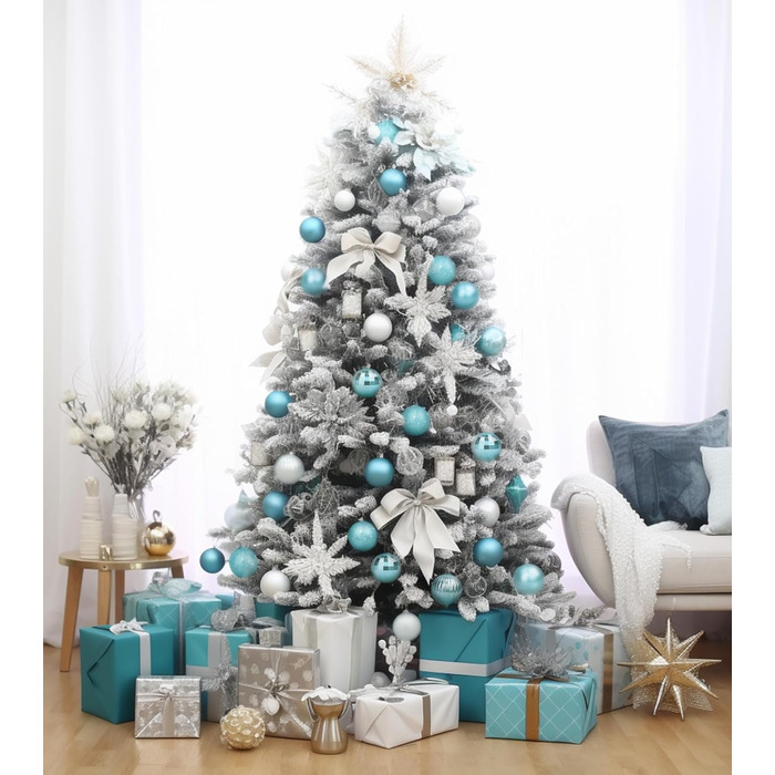 36 блакитних новорічних кулі для прикраси ялинки, 6 см, новорічний декор