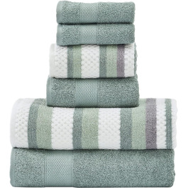 Modern Threads Pax 6-Piece Reversible Dyed Jacquard Towel Set – Bath Towels, Hand Towels, and Washcloths – Super Absorbent and Quick Drying – 100% Combed Cotton, Ivy