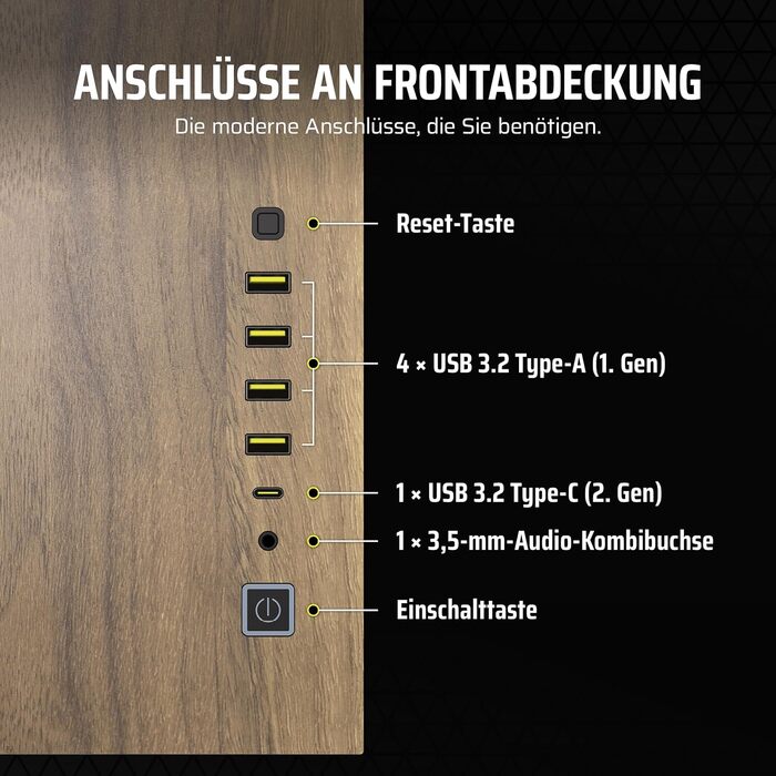 Корпус ПК CORSAIR 6500X Mid-Tower ATX з термопанелями, чорний/горіх, двокамерний дизайн