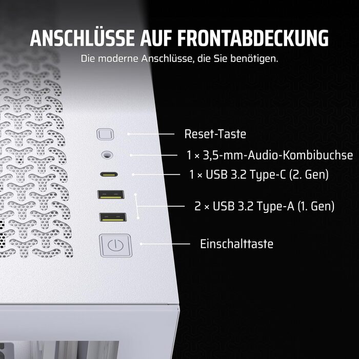 Корпус ПК CORSAIR 3500X Mid-Tower ATX з панорамним склом, підтримкою перевернутої схеми материнської плати та 3 вентиляторами CORSAIR RS120, білий колір (без RGB)