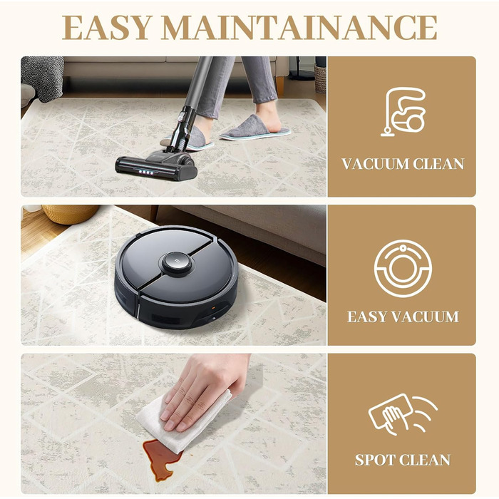 Килим Leesentec для вітальні, спальні: геометричний, сучасний, антиковзаючий, короткий ворс, бежевий, великий, білий (слонова кістка), 80 x 120 см, прямокутний