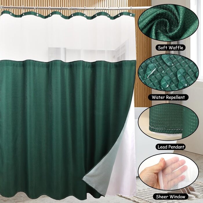 Комплект аксесуарів для ванної кімнати: душовий завіс та килимки (темно-зелений)