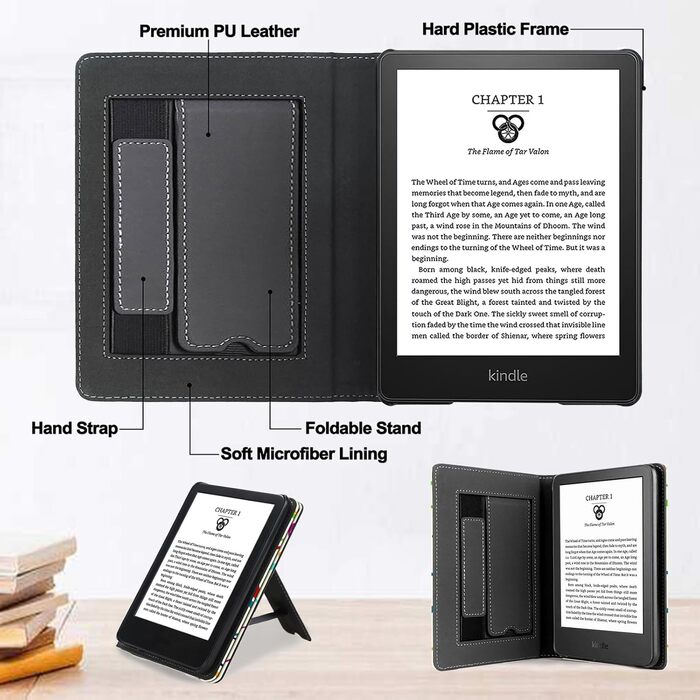 Чохол TOKILO для Kindle 6' eReader (11-те покоління 2024/2022), преміум шкіряний чохол з авто-ввімкненням/вимиканням, підставка, кишеня для карток, сумісний лише з Kindle, чорний (A-Bunter Kreis)
