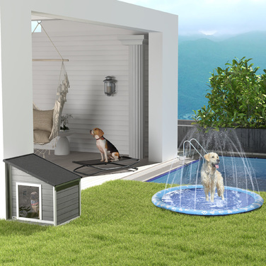 PawHut Splash Sprinkler Pad 170 см ігровий килимок для води для собак, антиковзаюча PVC-підстилка для вулиці блакитного кольору, ідеально підходить для літнього відпочинку в саду