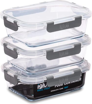 Набір контейнерів для їжі Igluu Meal Prep (5 шт.) – 1050 мл, Borosilikatglas, BPA-free, для мікрохвильовки, духовки, морозильника, посудомийної машини, витікання неможливе