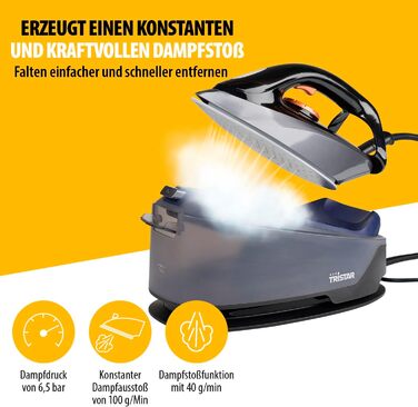 Праска парогенератор Tristar ST-8300: 2000W, керамічна підошва, вертикальне прасування, 70 г/хв, самоочищення, 210 мл резервуар