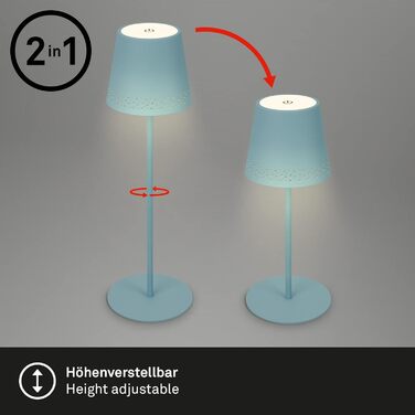 Світлодіодна настільна лампа Briloner бездротова з сенсорним керуванням, димуванням, регулюванням висоти, нічник, лампа для читання, кемпінгу, 38x12 см, блакитна