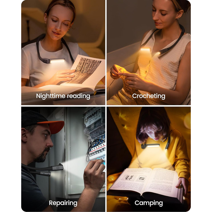Настільна лампа Glocusent для читання в ліжку, 5 кольорів, регульована яскравість, акумулятор 100 годин, для читання, рукоділля, ремонту