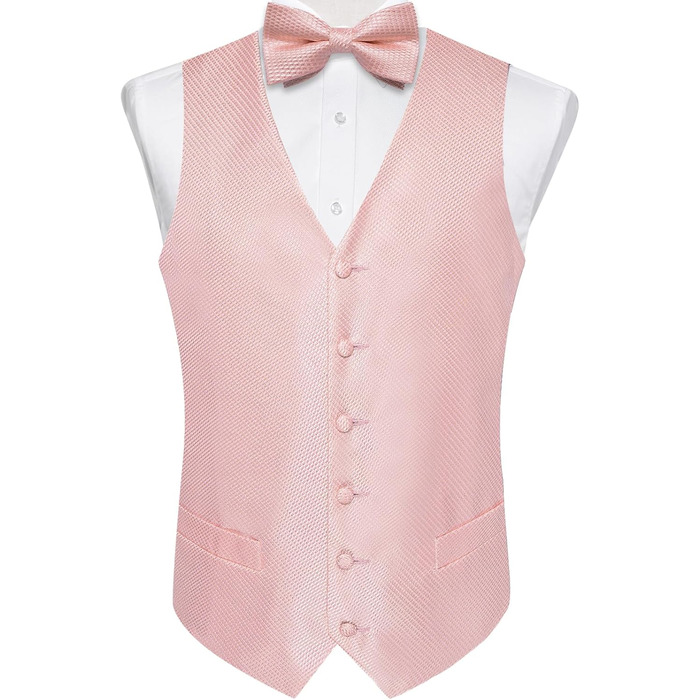 Костюмний жилет чоловічий DiBanGu для весілля з краваткою, нагрудником та краватковою хустинкою, сріблястий візерунок Paisley (L, Рожеве золото)