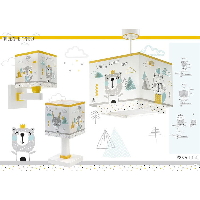 Dalber Children's Lamp Pendant Light Hanging Lamp Hello Little Animals Bear, 24 x 24 x 21 cm