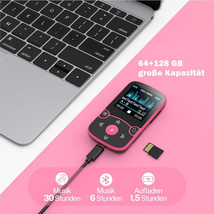 MP3 плеєр AGPTEK Bluetooth 5.0 32GB з кліпсою, кольоровий TFT екран 1.5