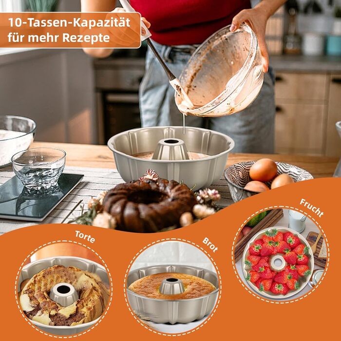 Форма для кексів Onader Gugelhupfform, 25.5 см, з антипригарним покриттям, з нержавіючої сталі, для випікання кексів, хліба, тортів. Золотий колір