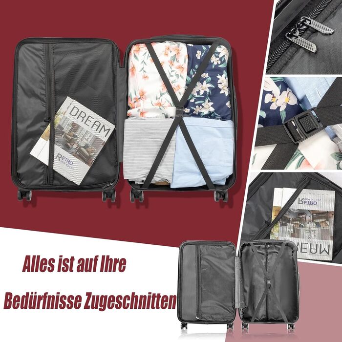 Набір валіз LALAHO 3/4/5 шт. з косметичками, багаж з ABS пластику, бургерний колір