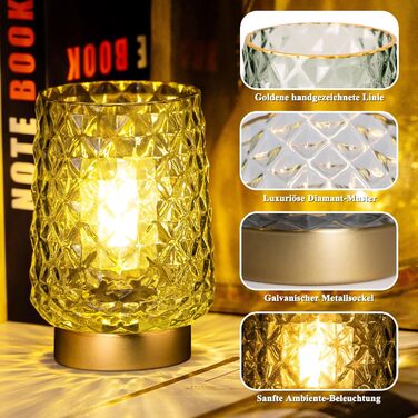 LED настільна лампа MJ PREMIER: акумуляторна, сенсорне керування, регулювання яскравості, скло, USB зарядка, аварійне освітлення (зелена)